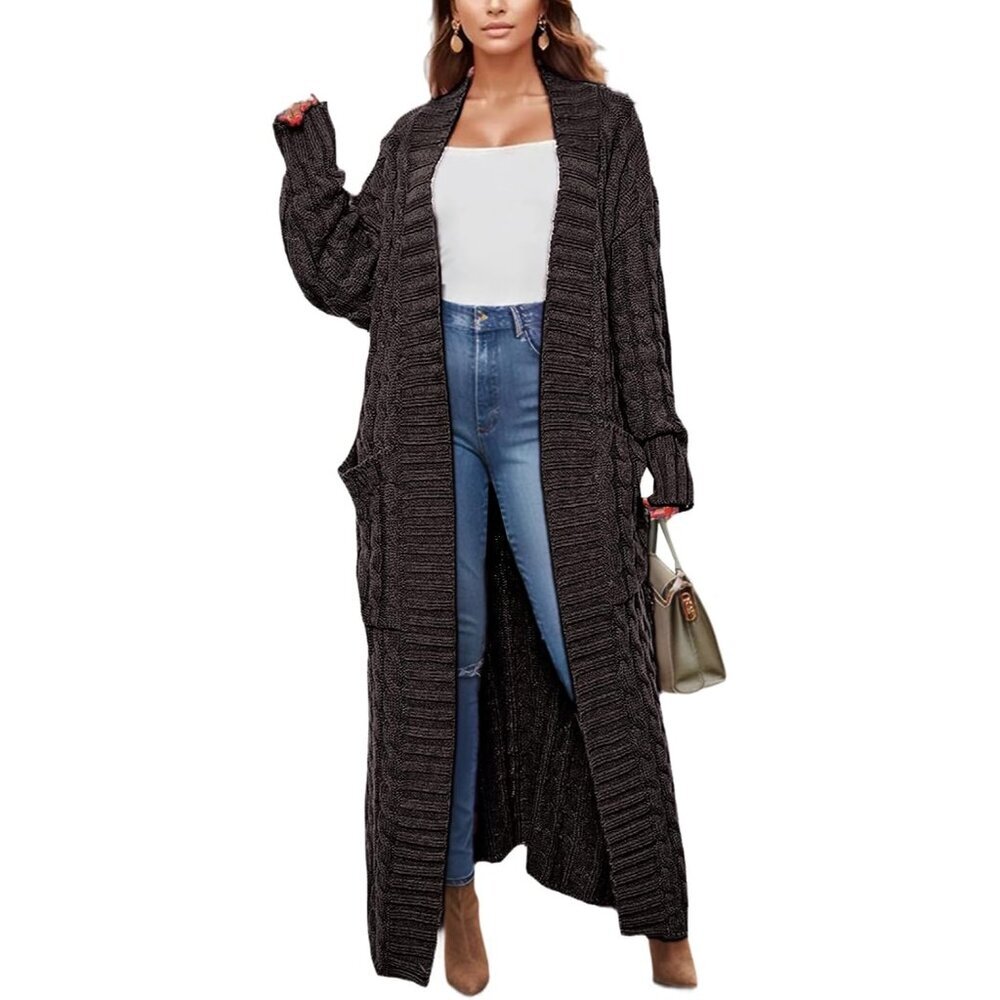 Womenfall Chunky Knit Cardigan Sweater Long Sleeve Pockets Open Front